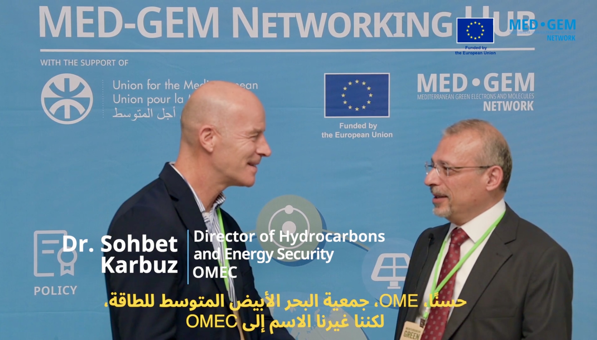 Dr. Sohbet Karbuz discuss with Frank Wouters during the Mediterranean Green Week