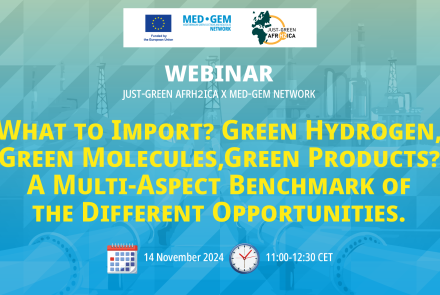 On November 14th, the Just-Green AFRH2ICA and MED-GEM Network hosted their second joint webinar to address this critical question. Featuring insights from Stefano Barberis (Università degli Studi di Genova) and Antonio Tuzio (STAM S.r.l.), the session examined the economic, technical, and industrial dimensions of Africa-Europe hydrogen trade and outlined the steps needed to build a strong manufacturing value chain in Africa.