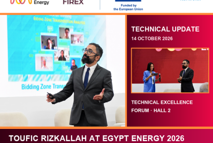 Toufic Rizkallah presenting the MED-GEM Network technical update at Egypt Energy 2026 in Cairo