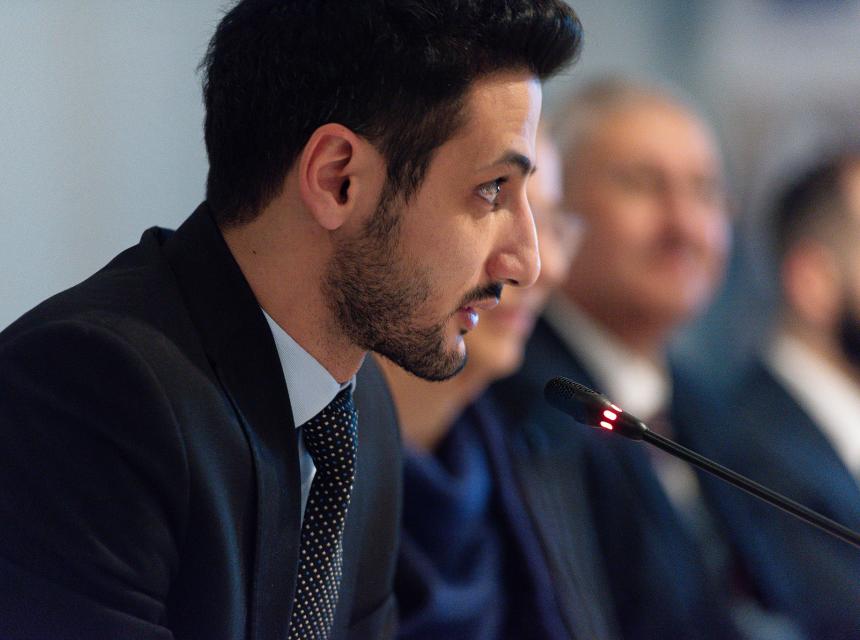 Hadi Abou Moussa, Senior Energy Engineer at the Lebanese Centre for Energy Conservation (LCEC) with MED-GEM Network during the inaugural Industry Advisory Board in Brussels last December 20th 2023 