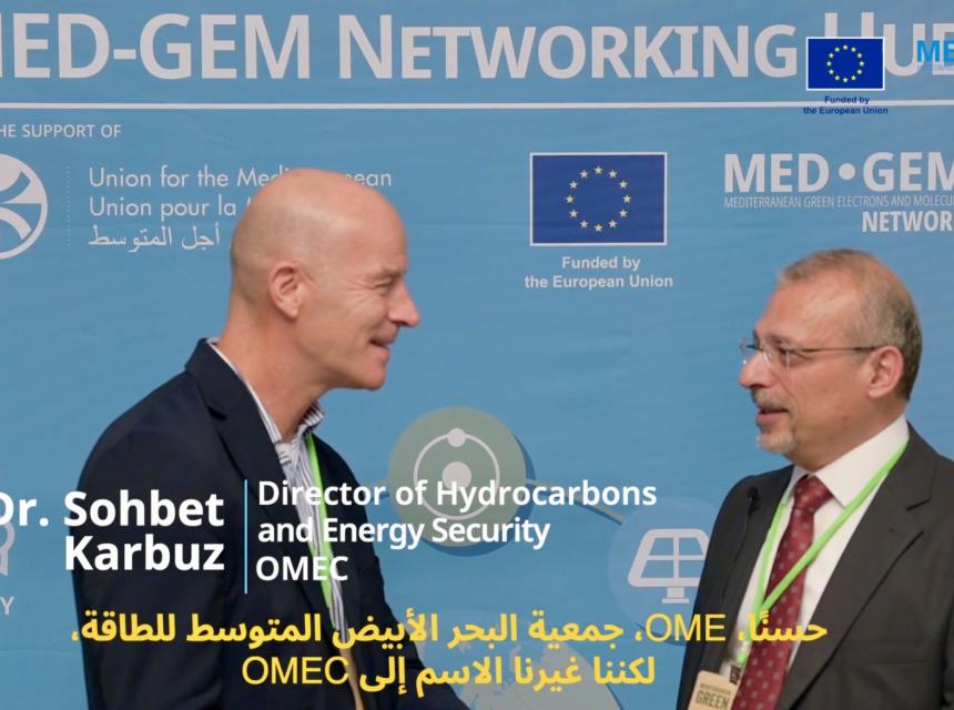 Dr. Sohbet Karbuz discuss with Frank Wouters during the Mediterranean Green Week