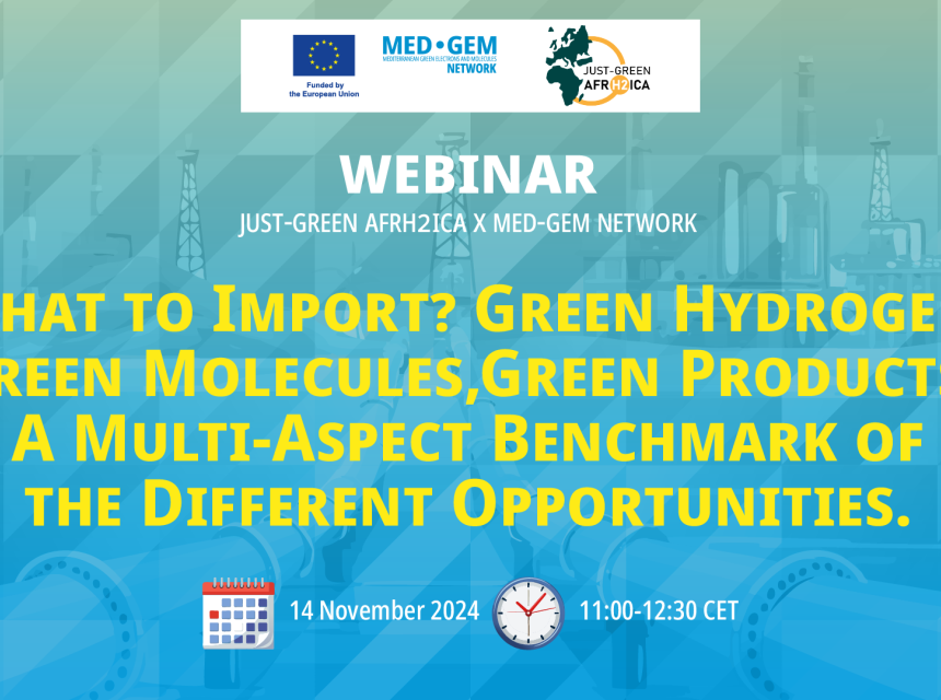 On November 14th, the Just-Green AFRH2ICA and MED-GEM Network hosted their second joint webinar to address this critical question. Featuring insights from Stefano Barberis (Università degli Studi di Genova) and Antonio Tuzio (STAM S.r.l.), the session examined the economic, technical, and industrial dimensions of Africa-Europe hydrogen trade and outlined the steps needed to build a strong manufacturing value chain in Africa.