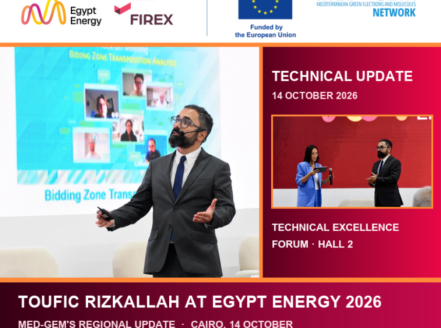 Toufic Rizkallah presenting the MED-GEM Network technical update at Egypt Energy 2026 in Cairo
